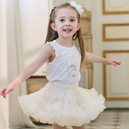 Toddler Girls Summer Cute Pink/Beige High Waist Flared Mini Tutu Mesh Skirts