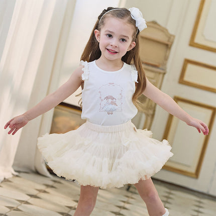 Toddler Girls Summer Cute Pink/Beige High Waist Flared Mini Tutu Mesh Skirts