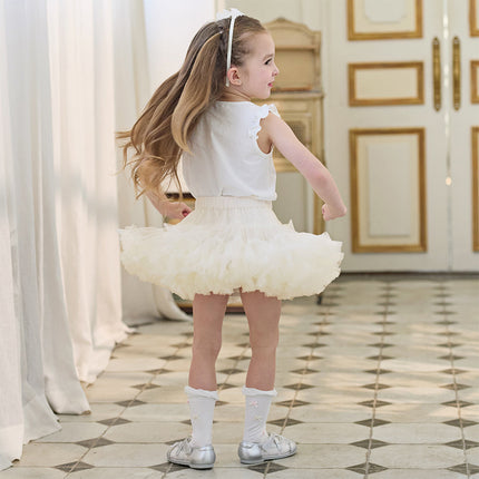 Toddler Girls Summer Cute Pink/Beige High Waist Flared Mini Tutu Mesh Skirts