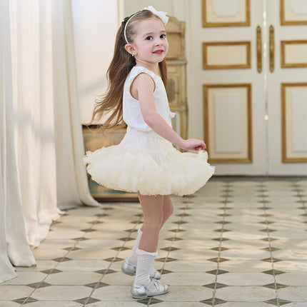 Toddler Girls Summer Cute Pink/Beige High Waist Flared Mini Tutu Mesh Skirts