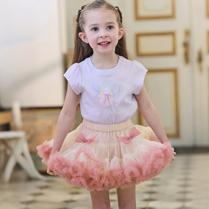 Toddler Girls Summer Cute Pink/Beige High Waist Flared Mini Tutu Mesh Skirts