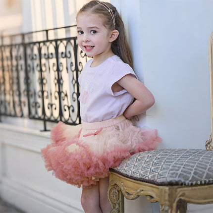 Toddler Girls Summer Cute Pink/Beige High Waist Flared Mini Tutu Mesh Skirts