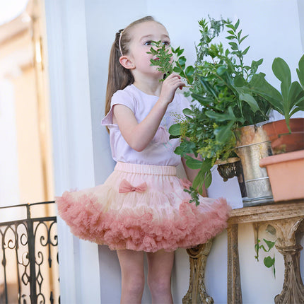 Toddler Girls Summer Cute Pink/Beige High Waist Flared Mini Tutu Mesh Skirts