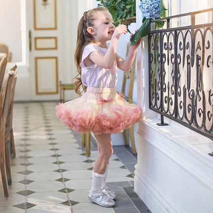 Toddler Girls Summer Cute Pink/Beige High Waist Flared Mini Tutu Mesh Skirts