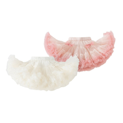 Toddler Girls Summer Cute Pink/Beige High Waist Flared Mini Tutu Mesh Skirts