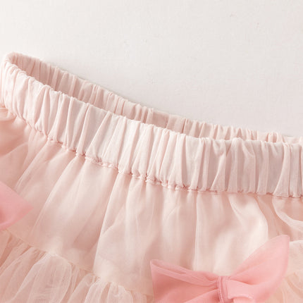 Toddler Girls Summer Cute Pink/Beige High Waist Flared Mini Tutu Mesh Skirts