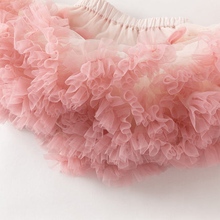 Toddler Girls Summer Cute Pink/Beige High Waist Flared Mini Tutu Mesh Skirts