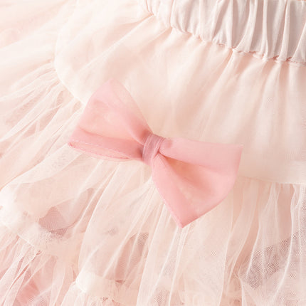Toddler Girls Summer Cute Pink/Beige High Waist Flared Mini Tutu Mesh Skirts