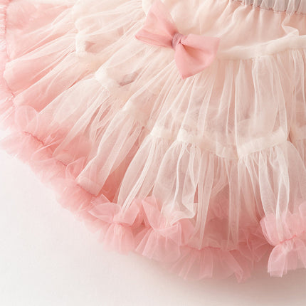 Toddler Girls Summer Cute Pink/Beige High Waist Flared Mini Tutu Mesh Skirts