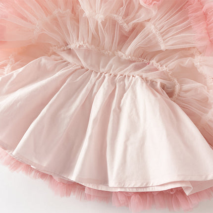 Toddler Girls Summer Cute Pink/Beige High Waist Flared Mini Tutu Mesh Skirts