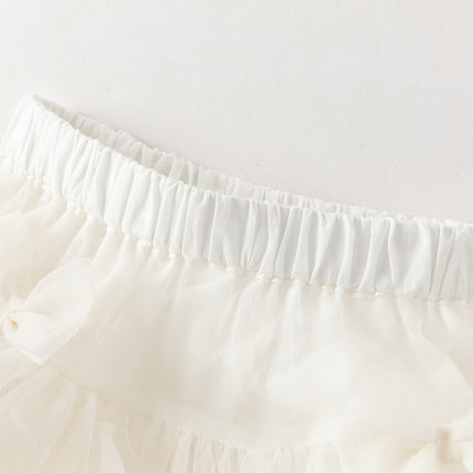 Toddler Girls Summer Cute Pink/Beige High Waist Flared Mini Tutu Mesh Skirts