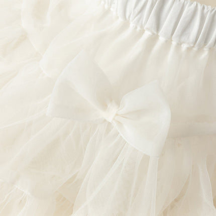 Toddler Girls Summer Cute Pink/Beige High Waist Flared Mini Tutu Mesh Skirts