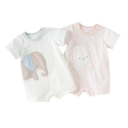 Baby Girls/Boys Summer Pink/Blue Cute Animal Print Breathable Cotton Rompers