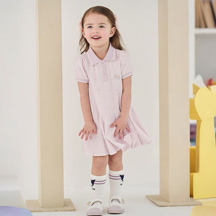 Toddler Girls Summer Charming College-style Polo Collar A-line Dress