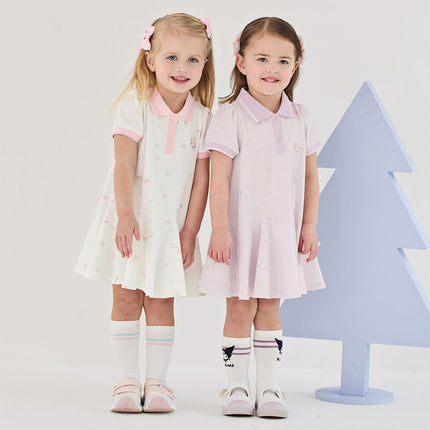 Toddler Girls Summer Charming College-style Polo Collar A-line Dress
