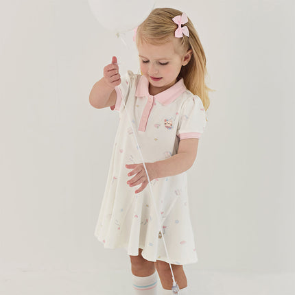 Toddler Girls Summer Charming College-style Polo Collar A-line Dress