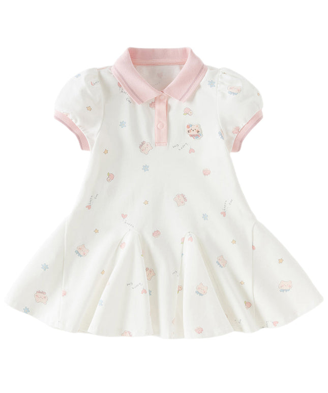 Toddler Girls Summer Charming College-style Polo Collar A-line Dress