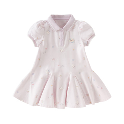 Toddler Girls Summer Charming College-style Polo Collar A-line Dress