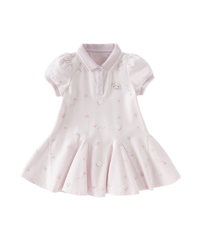Toddler Girls Summer Charming College-style Polo Collar A-line Dress