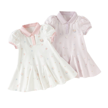 Toddler Girls Summer Charming College-style Polo Collar A-line Dress