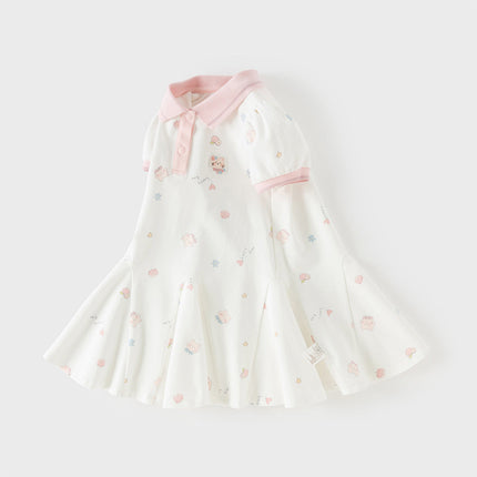 Toddler Girls Summer Charming College-style Polo Collar A-line Dress