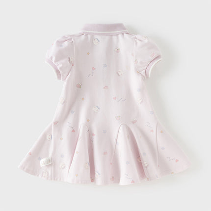 Toddler Girls Summer Charming College-style Polo Collar A-line Dress