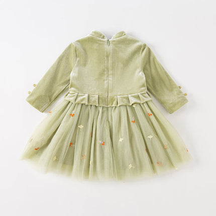 Toddler Girls Sweet Chinese-style Green Mesh Birthday Dress