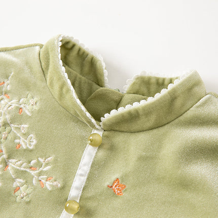 Toddler Girls Sweet Chinese-style Green Mesh Birthday Dress