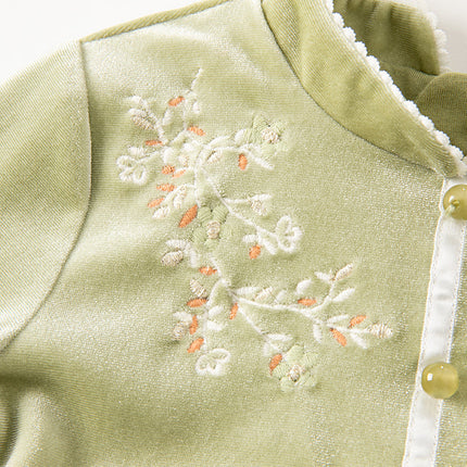 Toddler Girls Sweet Chinese-style Green Mesh Birthday Dress