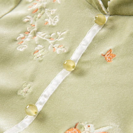 Toddler Girls Sweet Chinese-style Green Mesh Birthday Dress