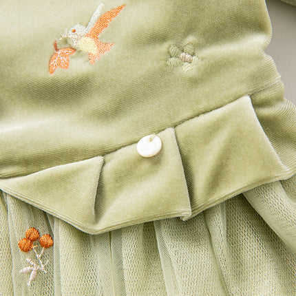 Toddler Girls Sweet Chinese-style Green Mesh Birthday Dress