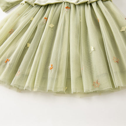 Toddler Girls Sweet Chinese-style Green Mesh Birthday Dress