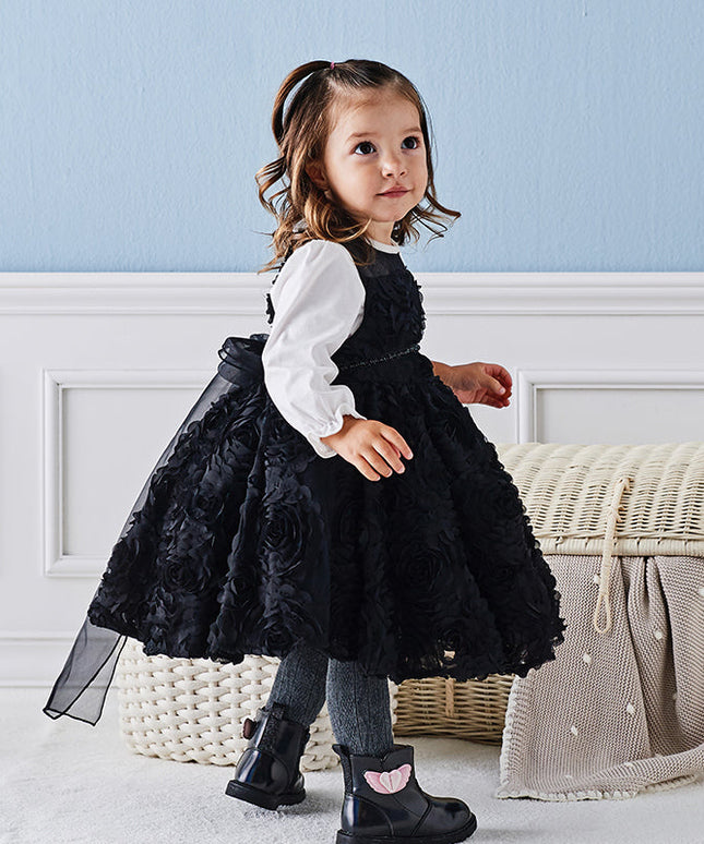 Toddler Girls Summer Black Elegant Sleeveless Haute Couture Princess Dress