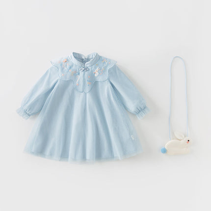 Toddler Children Girls Spring Sweet Mesh Princess Dress(wallet bag)