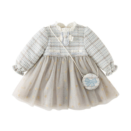 Toddler Girls Light Blue Versatile Mesh Princess Dress(wallet bag）