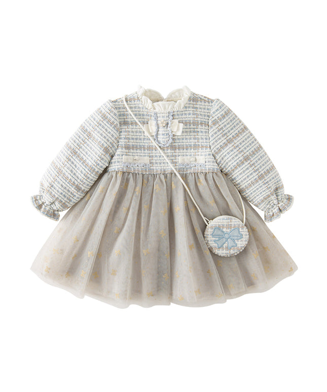Toddler Girls Light Blue Versatile Mesh Princess Dress(wallet bag）