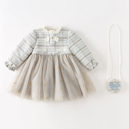 Toddler Girls Light Blue Versatile Mesh Princess Dress(wallet bag）