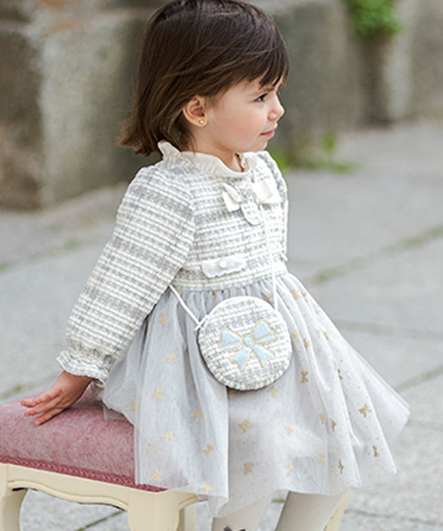 Toddler Girls Light Blue Versatile Mesh Princess Dress(wallet bag）