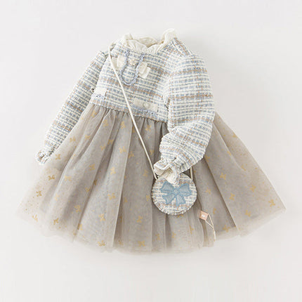 Toddler Girls Light Blue Versatile Mesh Princess Dress(wallet bag）