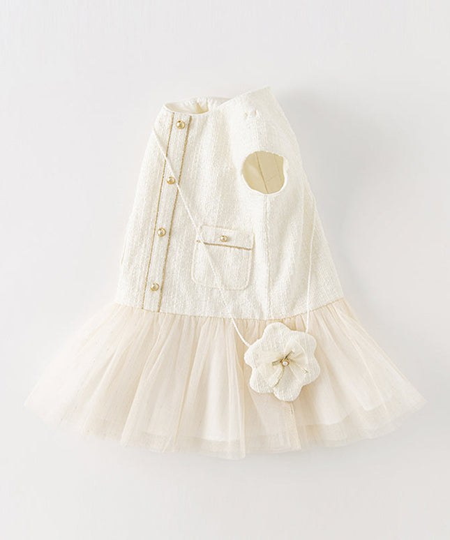 Toddler Girls Beige Noble Cute Short-sleeved A-line Mesh Dress (wallet bag)