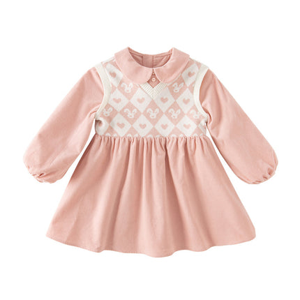 Toddler Girls Cute Grey Pink Versatile A-line Dress