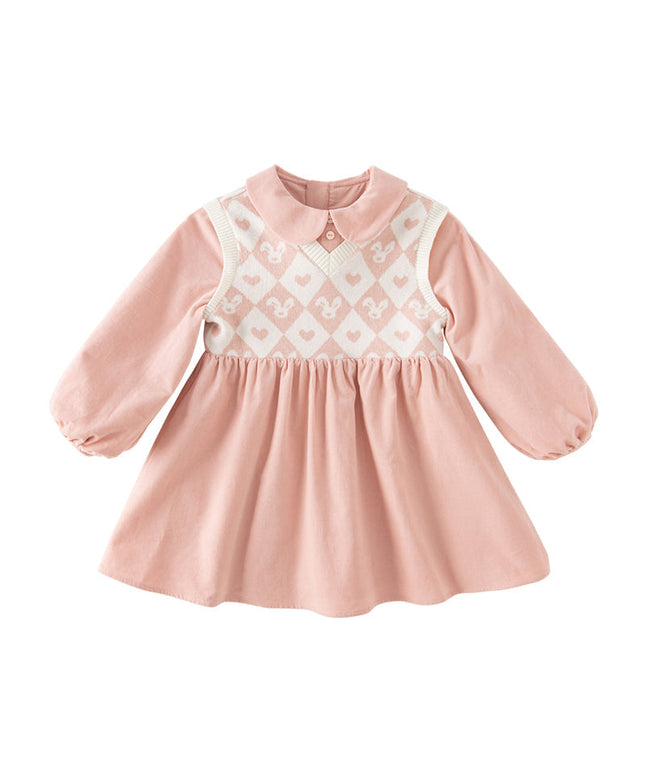 Toddler Girls Cute Grey Pink Versatile A-line Dress