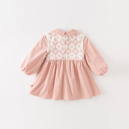 Toddler Girls Cute Grey Pink Versatile A-line Dress