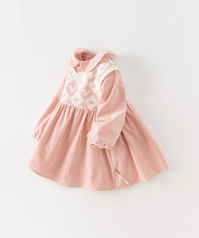 Toddler Girls Cute Grey Pink Versatile A-line Dress