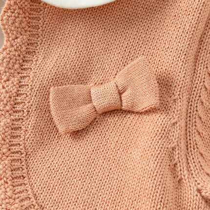 Toddler Girls Charming Orange Pink Knit Sweater Mesh A-line Dress