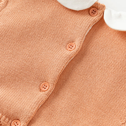 Toddler Girls Charming Orange Pink Knit Sweater Mesh A-line Dress