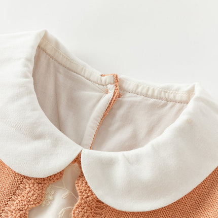 Toddler Girls Charming Orange Pink Knit Sweater Mesh A-line Dress