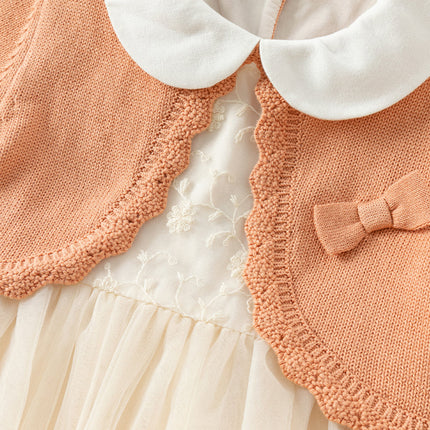Toddler Girls Charming Orange Pink Knit Sweater Mesh A-line Dress