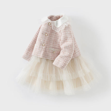 Toddler Girls Elegance Light Pink Coat A-line Mesh Dress Set