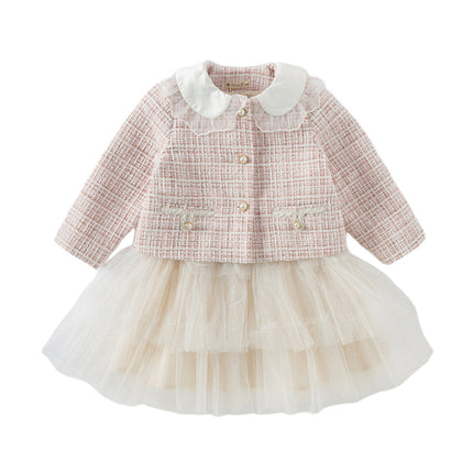Toddler Girls Elegance Light Pink Coat A-line Mesh Dress Set